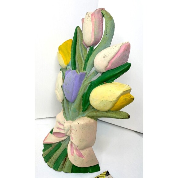 Original Painted Hubley Tulip Painted Doorstop Vintage Cast Iron - Picture 10 of 11